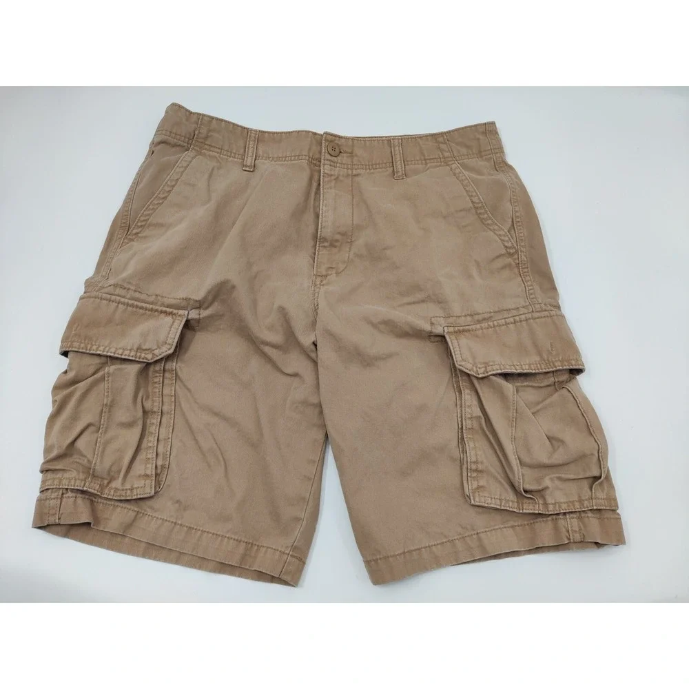 Old Navy Men 34 Cargo Shorts Khaki Tan Cotton Twill Utility Hiking Pockets 35x10